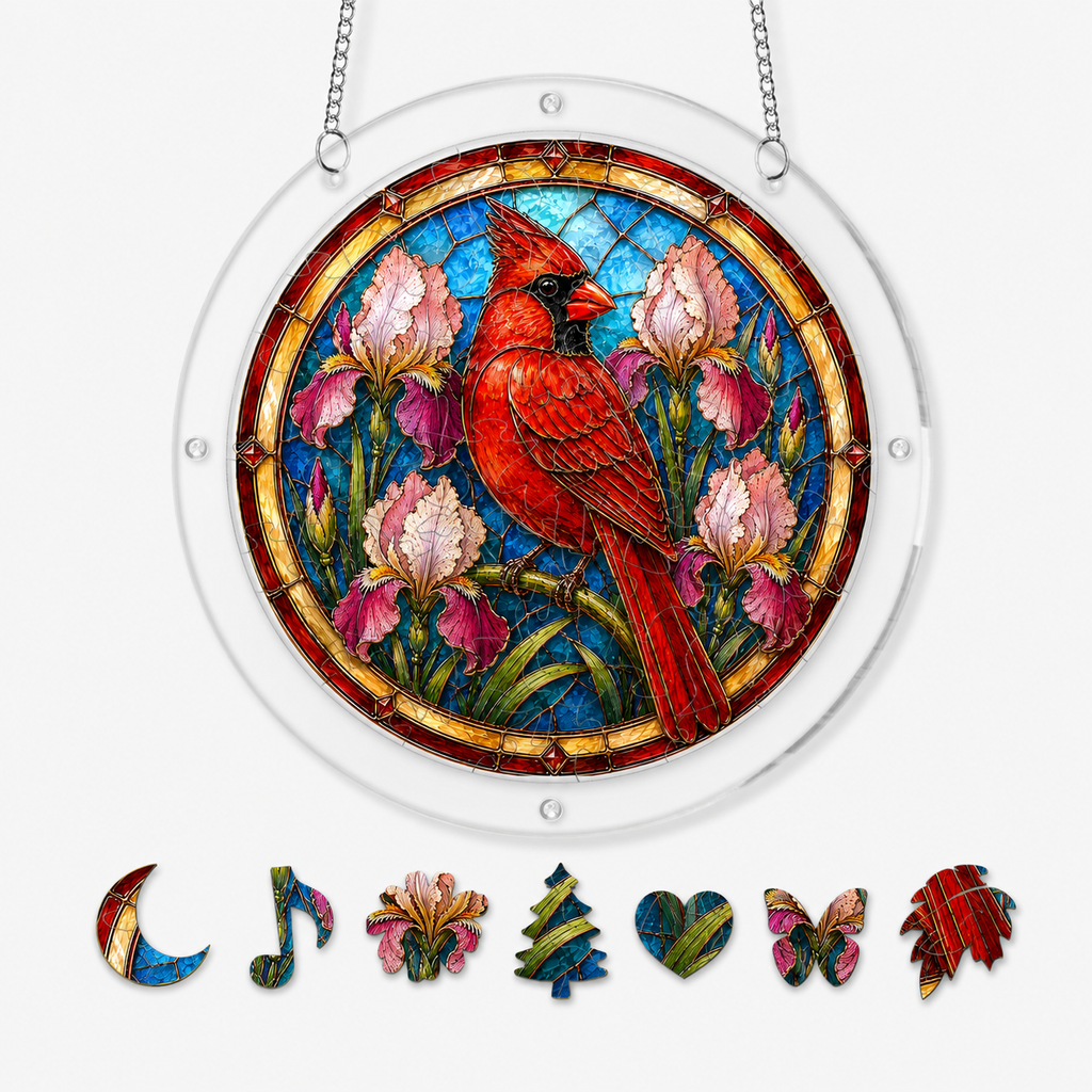 Red Cardinal Acrylic Puzzle Suncatcher