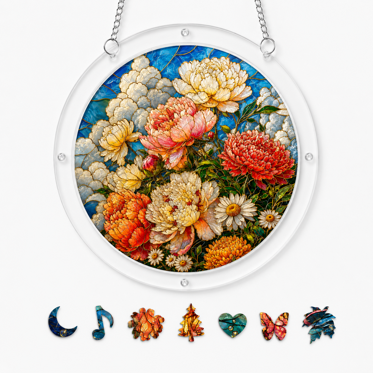 Peony Bouquet Acrylic Puzzle Suncatcher