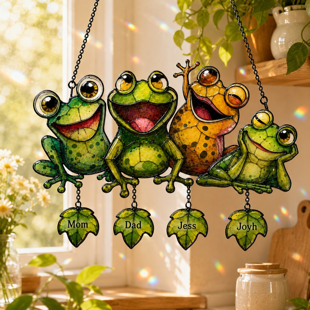 Personalized Frog Family Holographic Acrylic Suncatcher