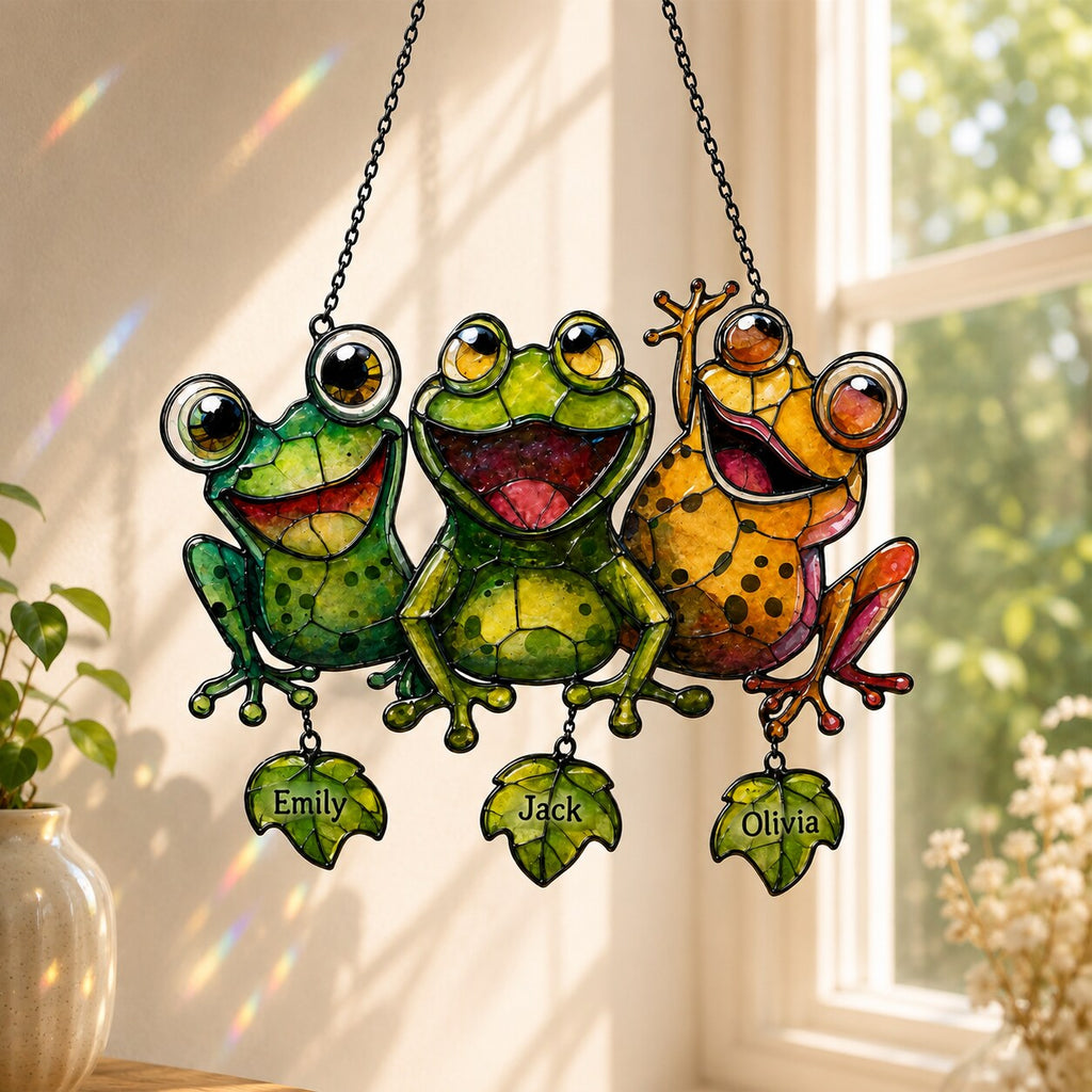 Personalized Frog Family Holographic Acrylic Suncatcher