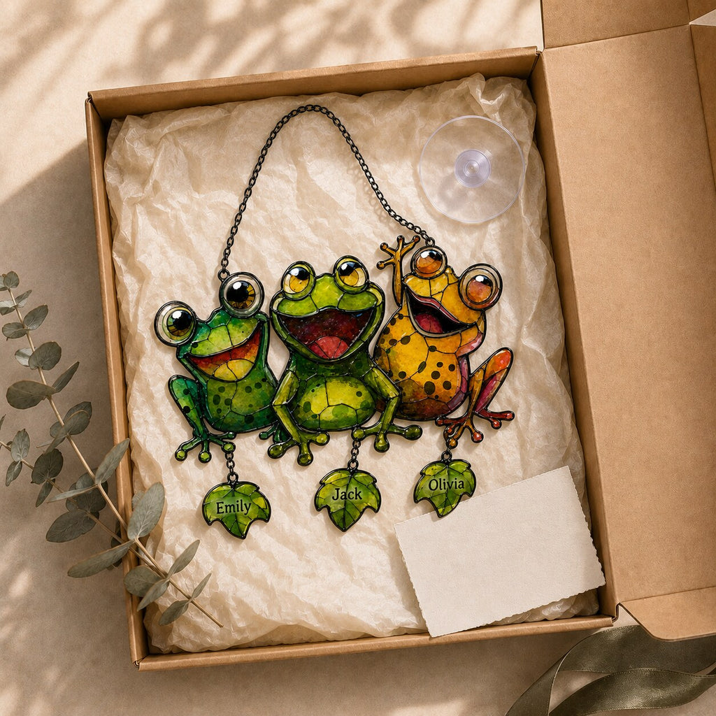 Personalized Frog Family Holographic Acrylic Suncatcher