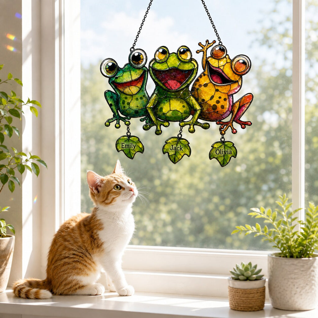 Personalized Frog Family Holographic Acrylic Suncatcher