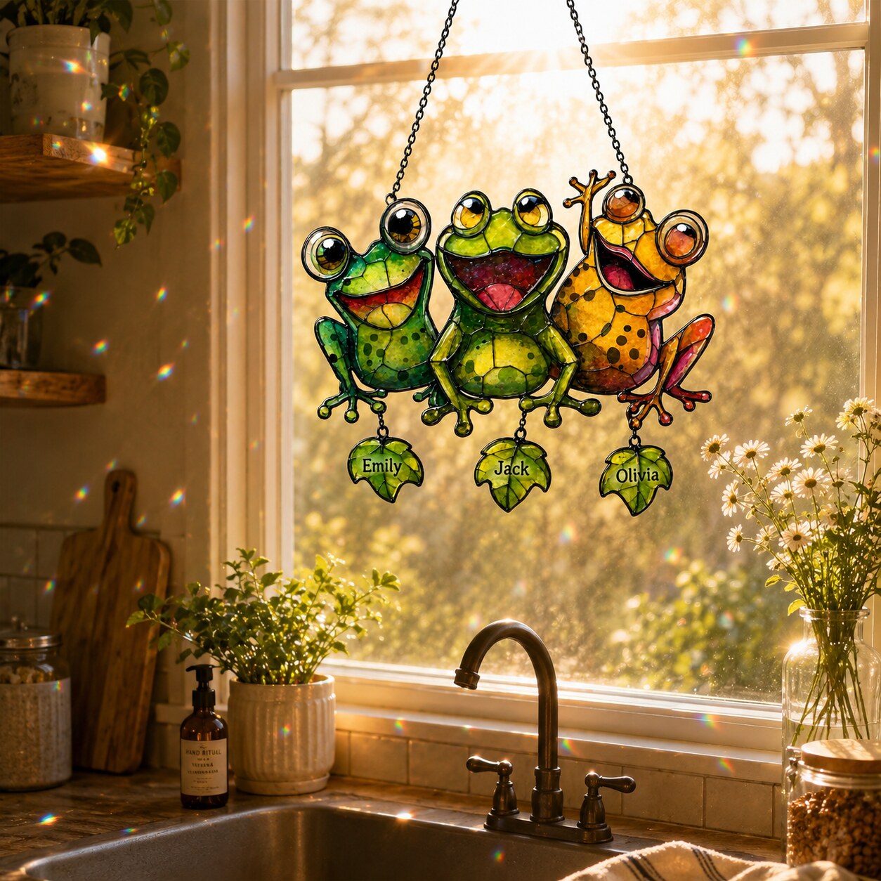 Personalized Frog Family Holographic Acrylic Suncatcher