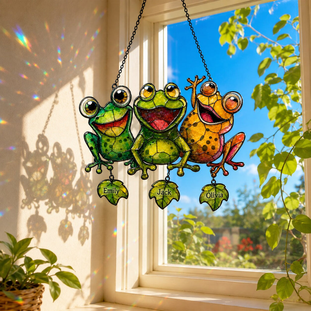 Personalized Frog Family Holographic Acrylic Suncatcher