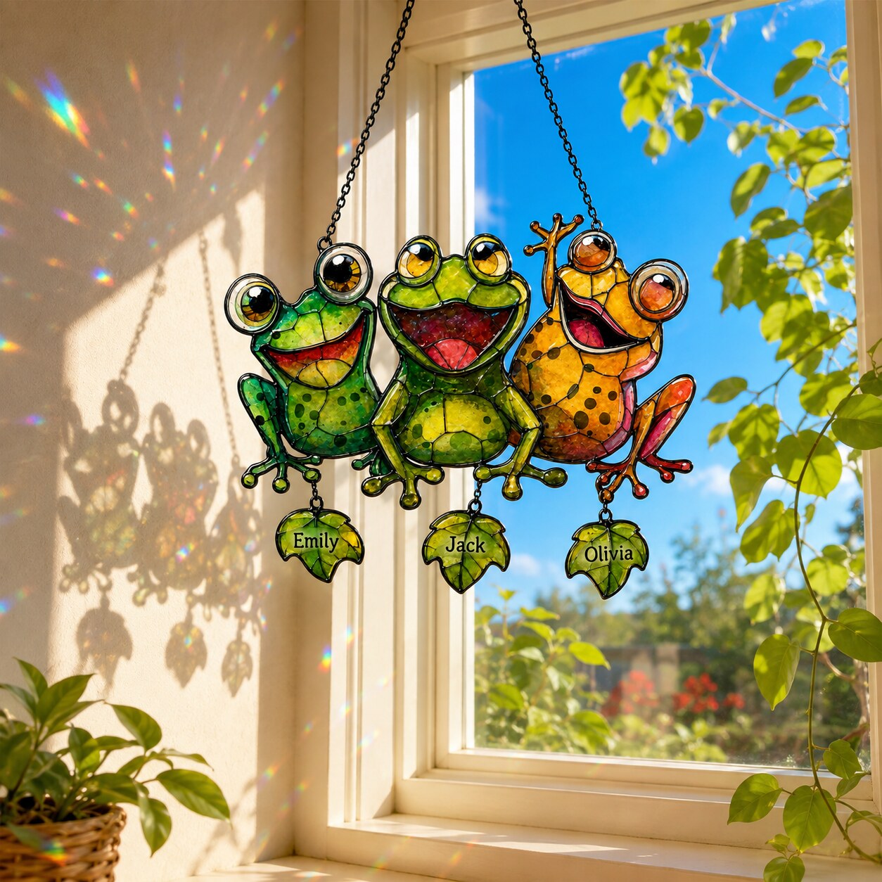 Personalized Frog Family Holographic Acrylic Suncatcher