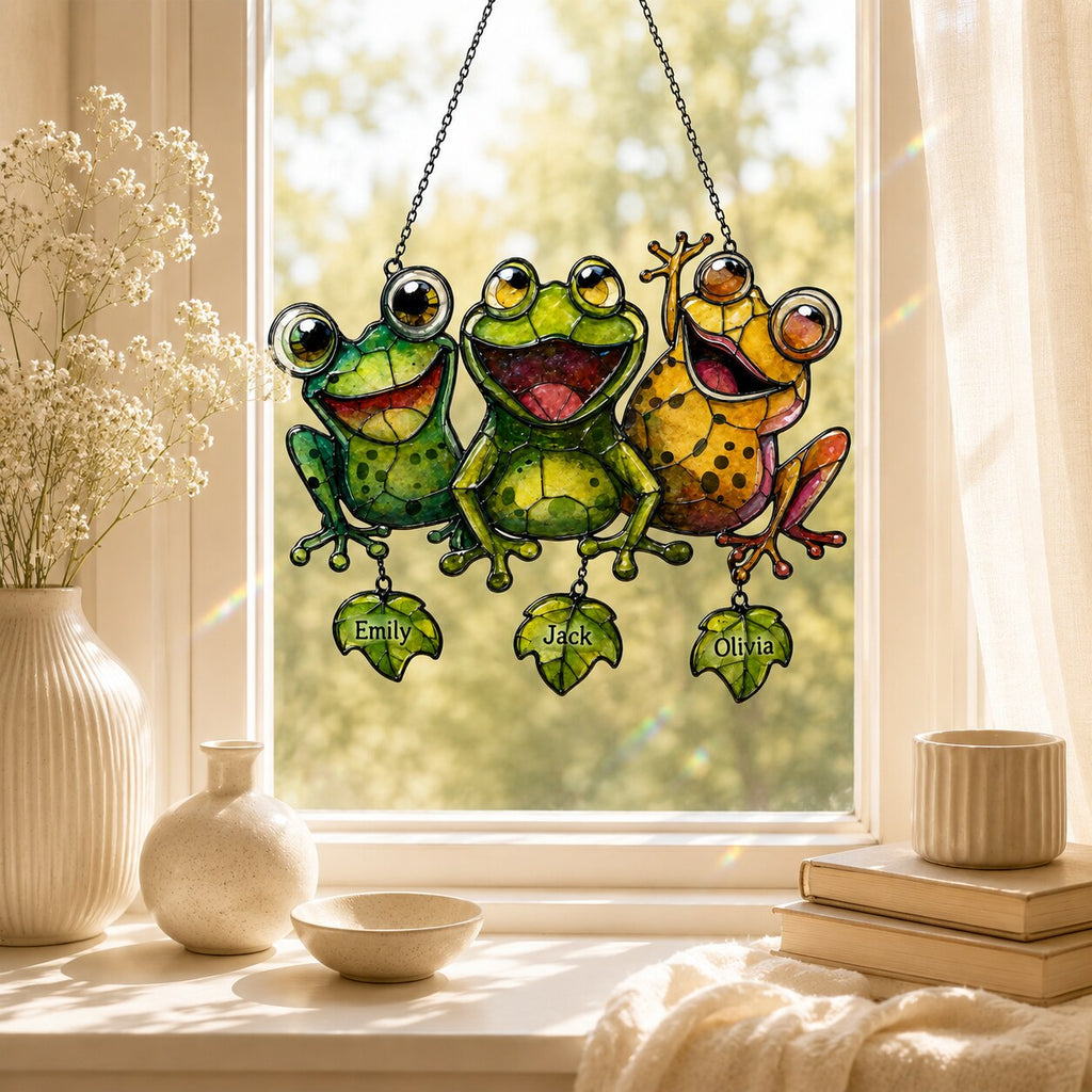 Personalized Frog Family Holographic Acrylic Suncatcher