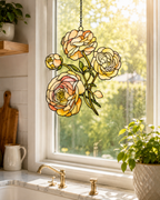 Peach Ranunculus Flower Holographic Acrylic Suncatcher