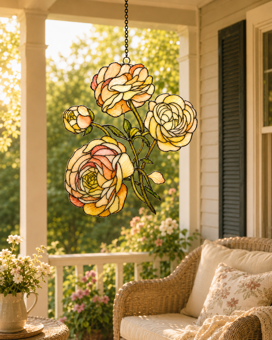 Peach Ranunculus Flower Holographic Acrylic Suncatcher