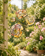 Peach Ranunculus Flower Holographic Acrylic Suncatcher