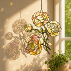 Peach Ranunculus Flower Holographic Acrylic Suncatcher