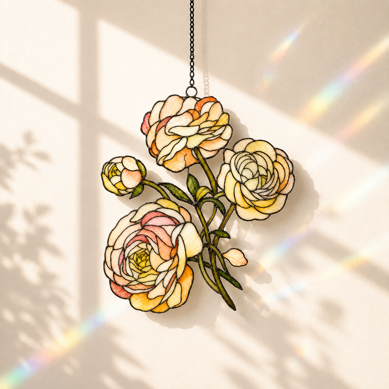 Peach Ranunculus Flower Holographic Acrylic Suncatcher