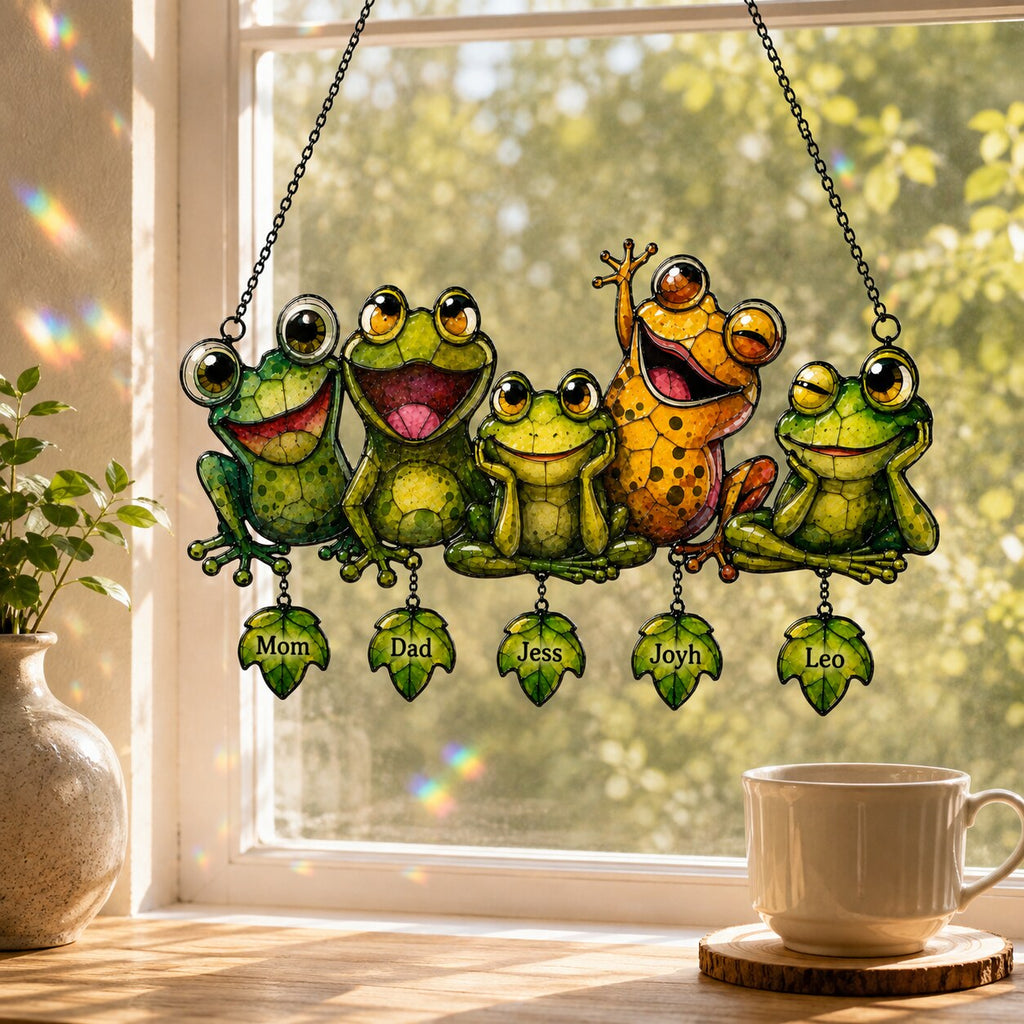 Personalized Frog Family Holographic Acrylic Suncatcher