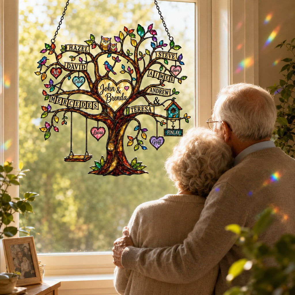 Personalized Grandparents Family Tree Holographic Acrylic Suncatcher