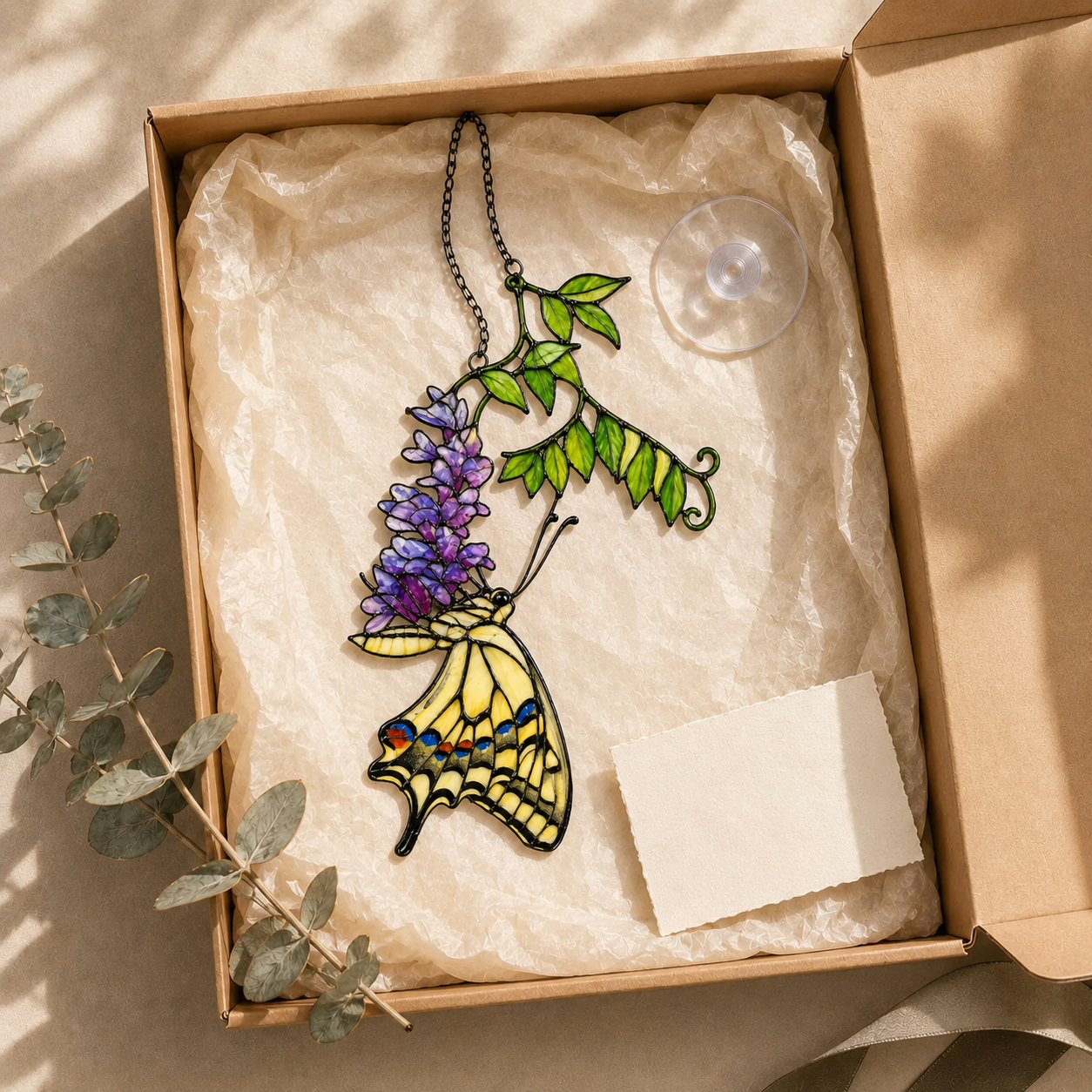 Swallowtail Butterfly & Purple Wisteria Holographic Acrylic Suncatcher