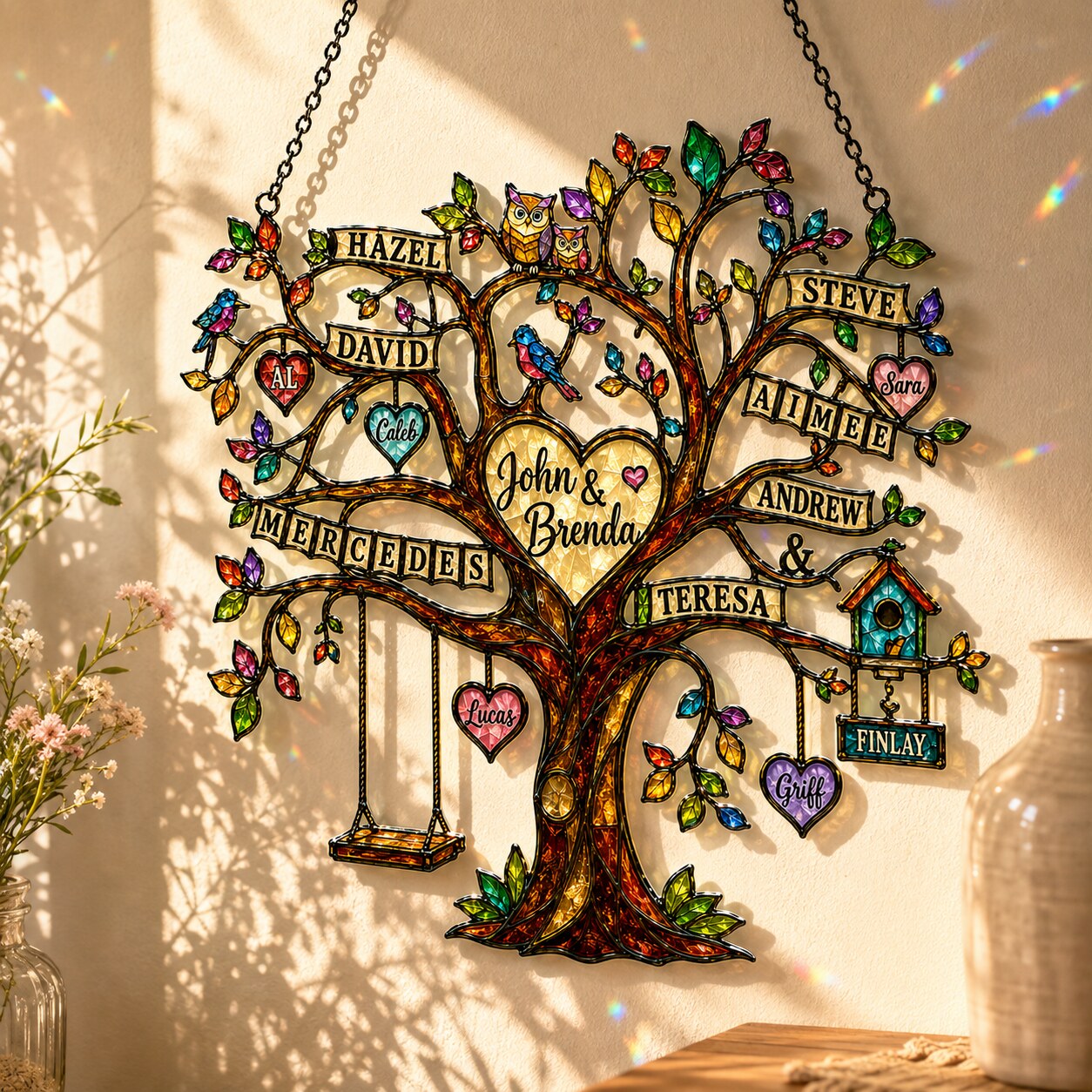 Personalized Grandparents Family Tree Holographic Acrylic Suncatcher