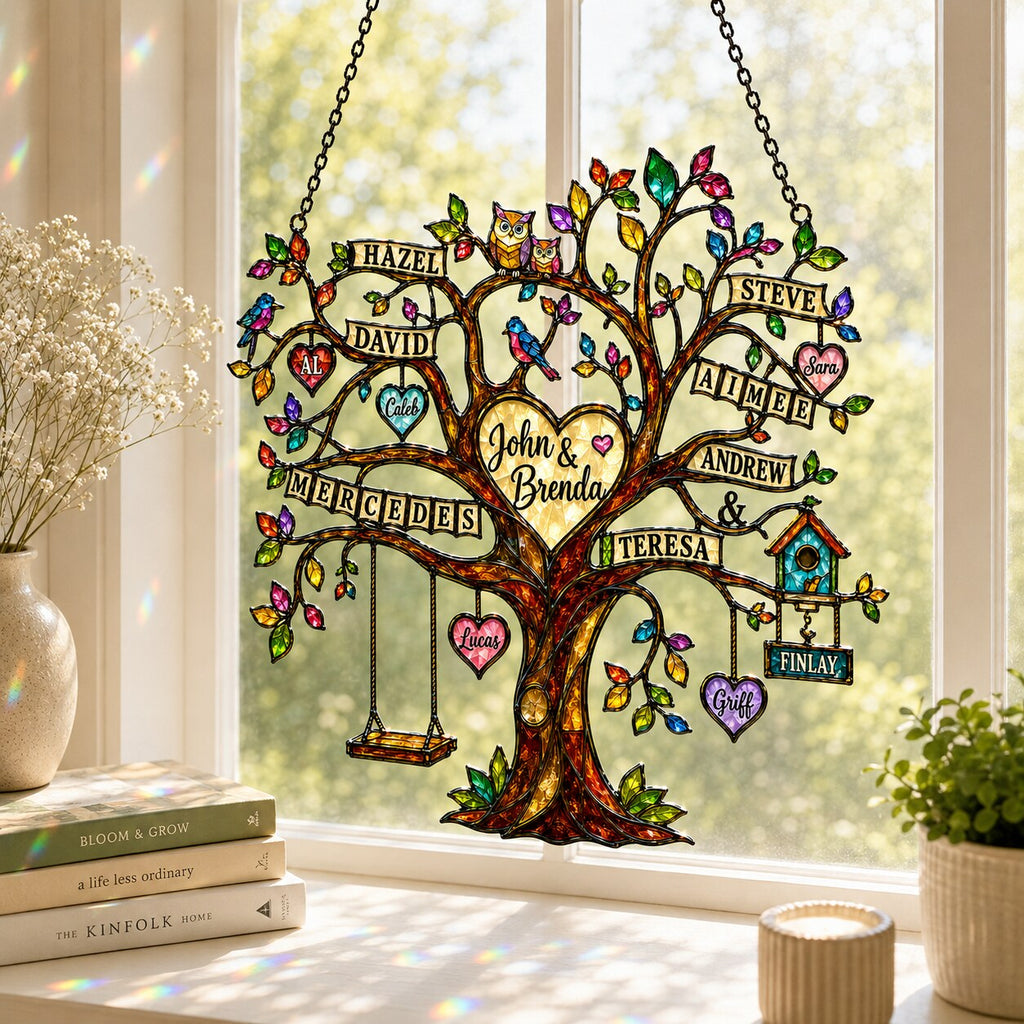 Personalized Grandparents Family Tree Holographic Acrylic Suncatcher