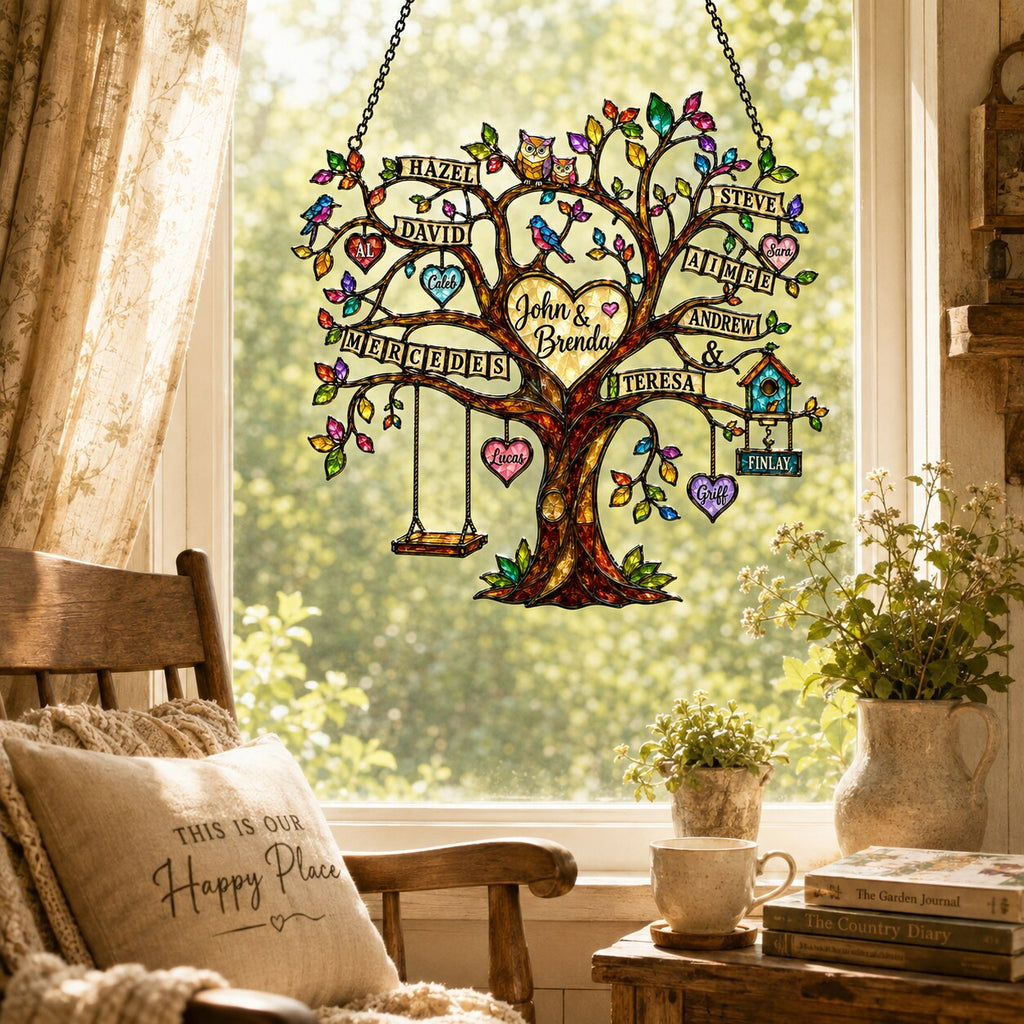 Personalized Grandparents Family Tree Holographic Acrylic Suncatcher