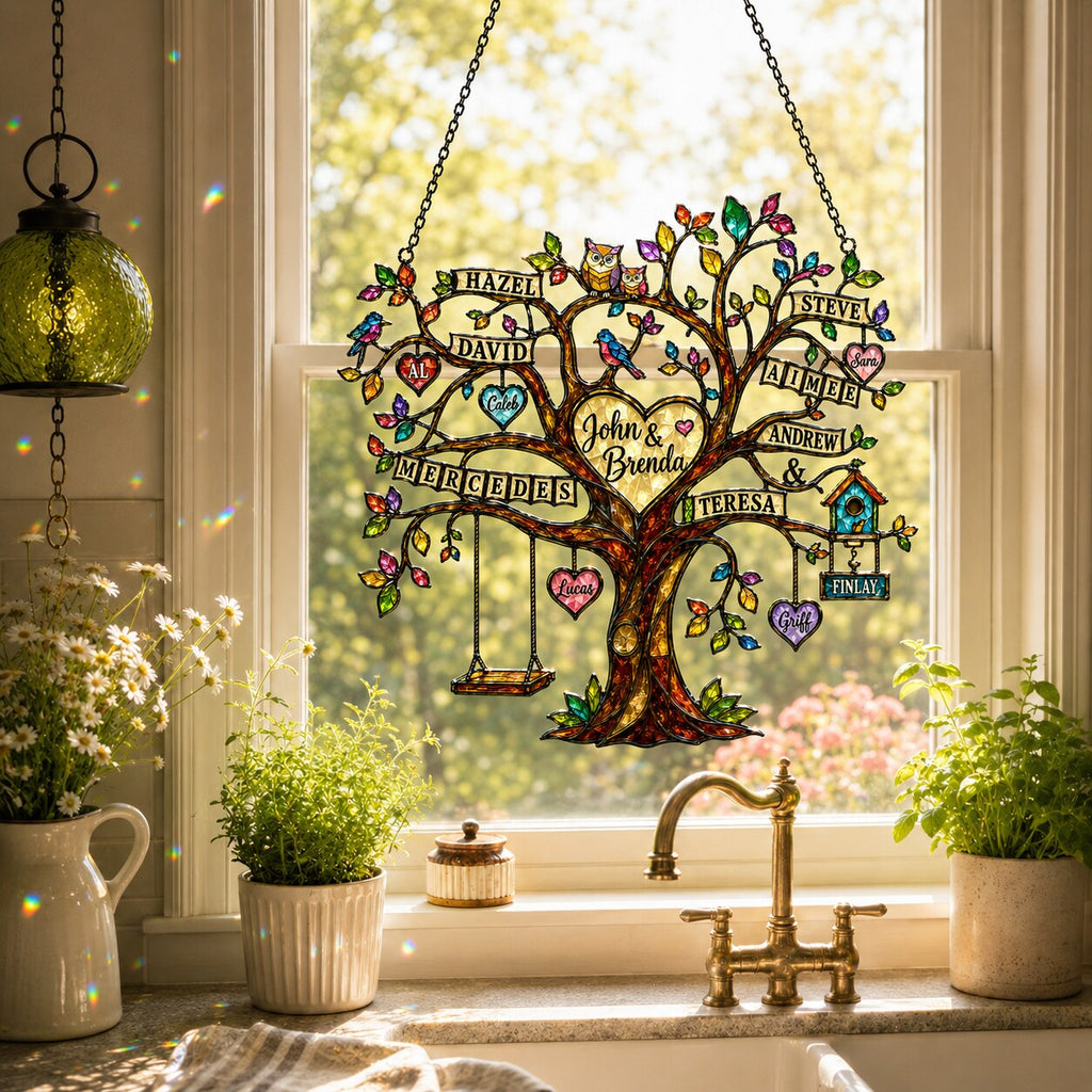 Personalized Grandparents Family Tree Holographic Acrylic Suncatcher