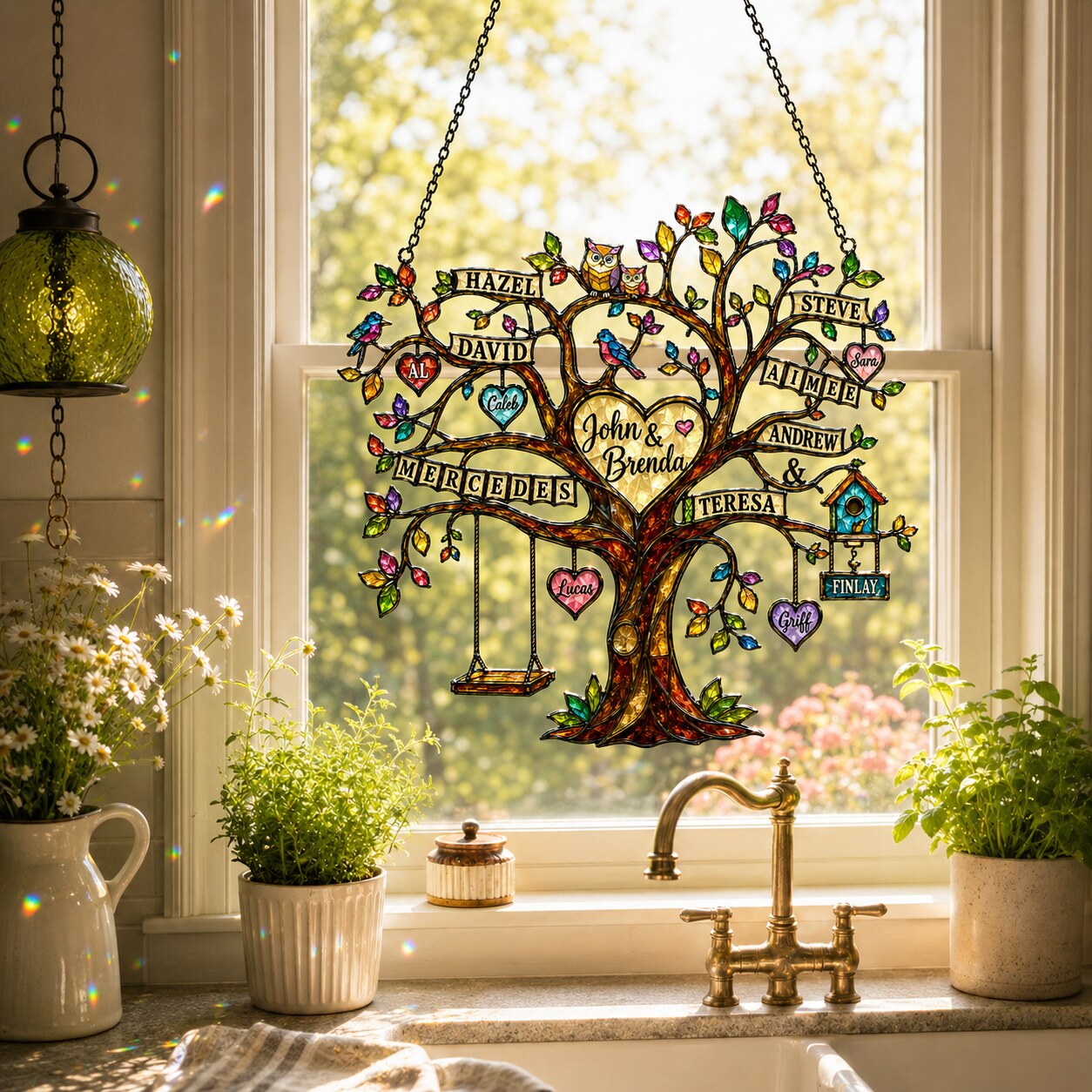 Personalized Grandparents Family Tree Holographic Acrylic Suncatcher