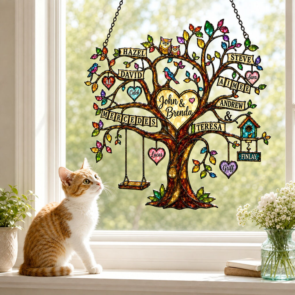 Personalized Grandparents Family Tree Holographic Acrylic Suncatcher
