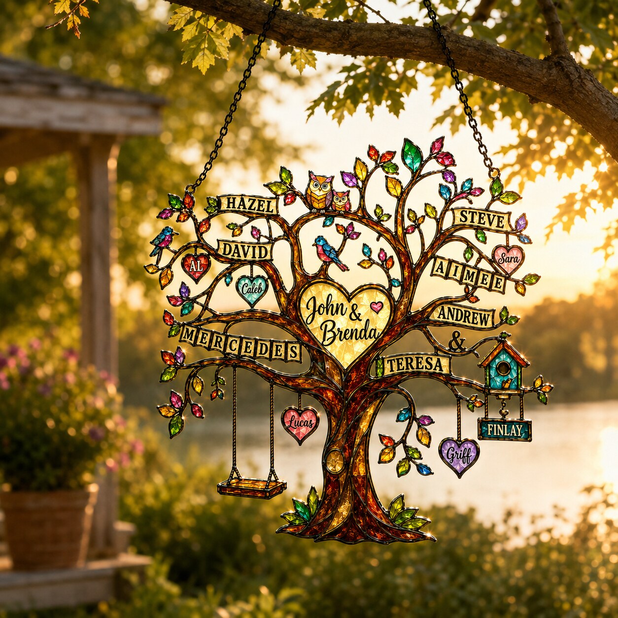 Personalized Grandparents Family Tree Holographic Acrylic Suncatcher