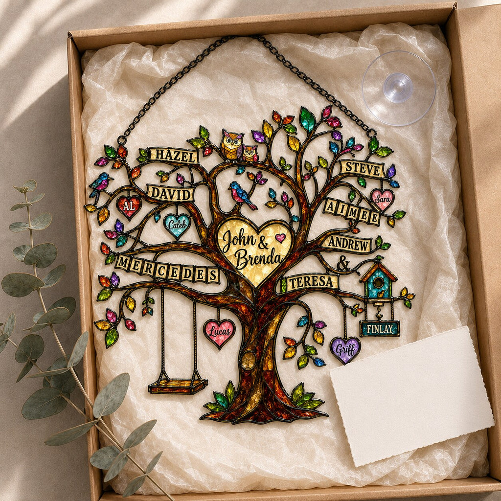 Personalized Grandparents Family Tree Holographic Acrylic Suncatcher