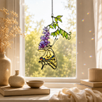 Swallowtail Butterfly & Purple Wisteria Holographic Acrylic Suncatcher
