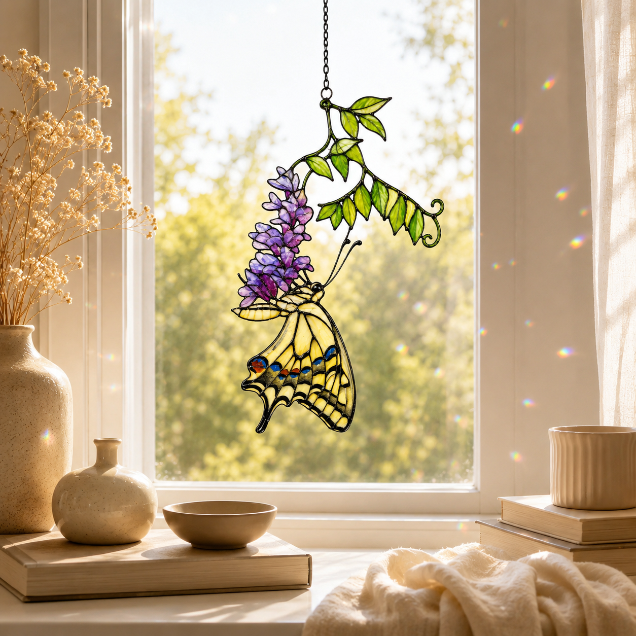 Swallowtail Butterfly & Purple Wisteria Holographic Acrylic Suncatcher