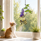 Swallowtail Butterfly & Purple Wisteria Holographic Acrylic Suncatcher