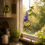 Swallowtail Butterfly & Purple Wisteria Holographic Acrylic Suncatcher