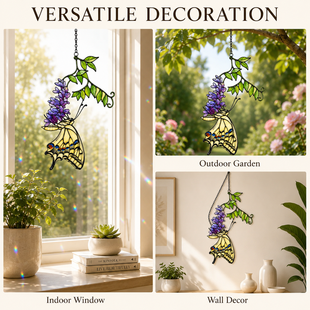 Swallowtail Butterfly & Purple Wisteria Holographic Acrylic Suncatcher