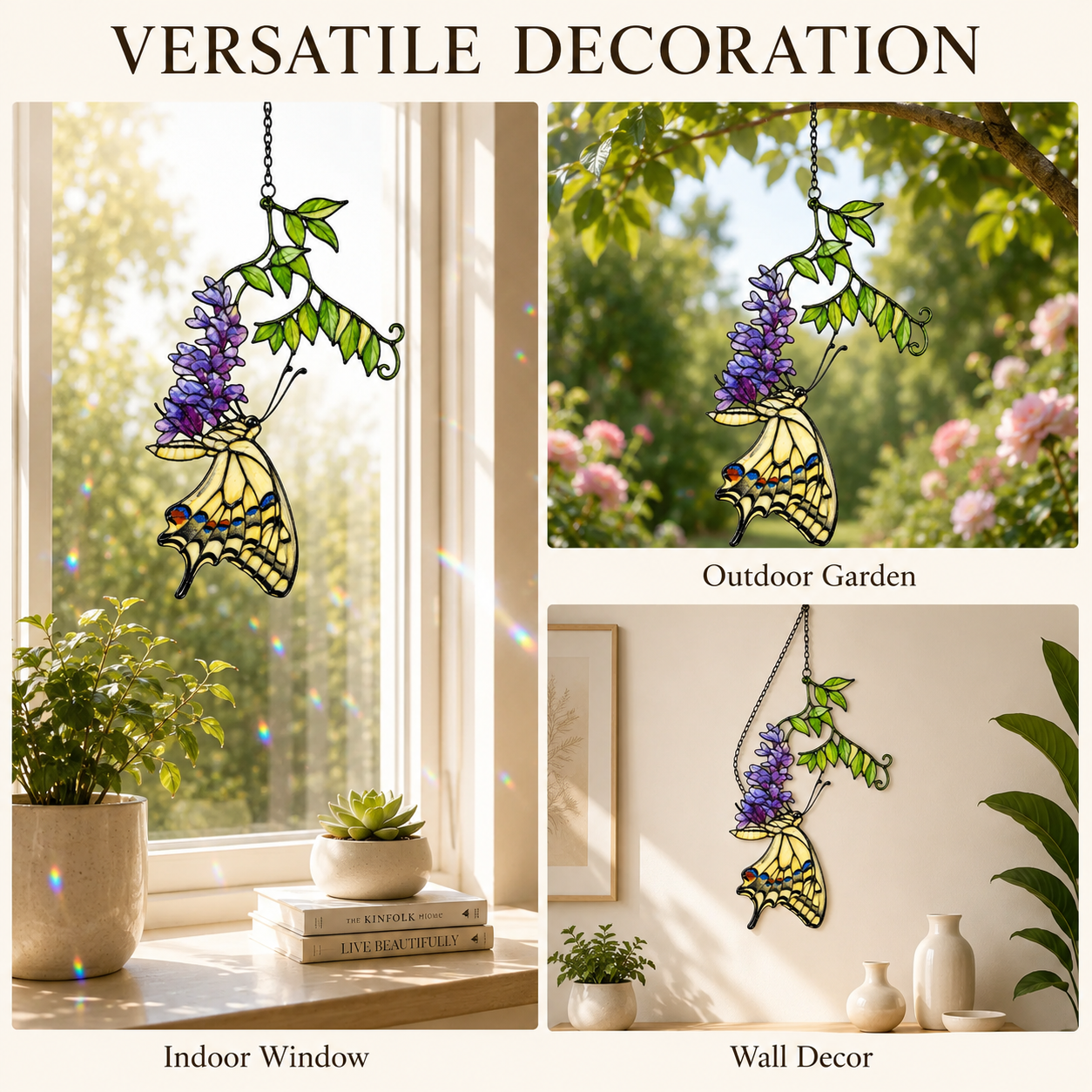 Swallowtail Butterfly & Purple Wisteria Holographic Acrylic Suncatcher