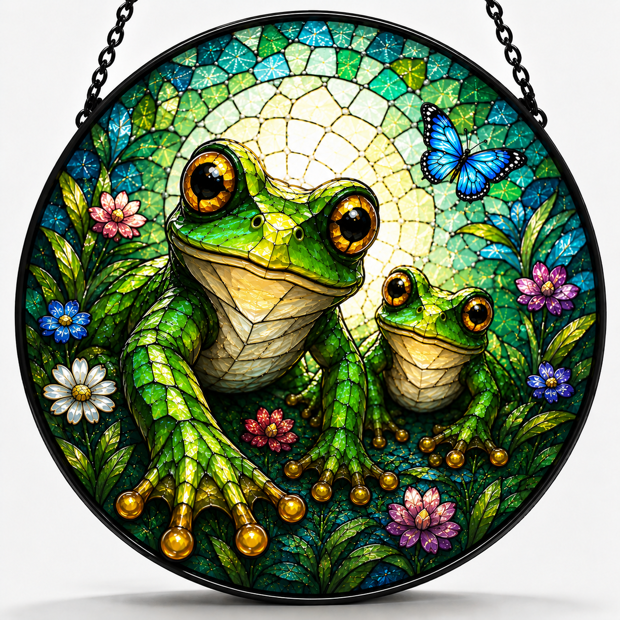 Mama and Baby Frog Wildflower Stained Glass Suncatcher