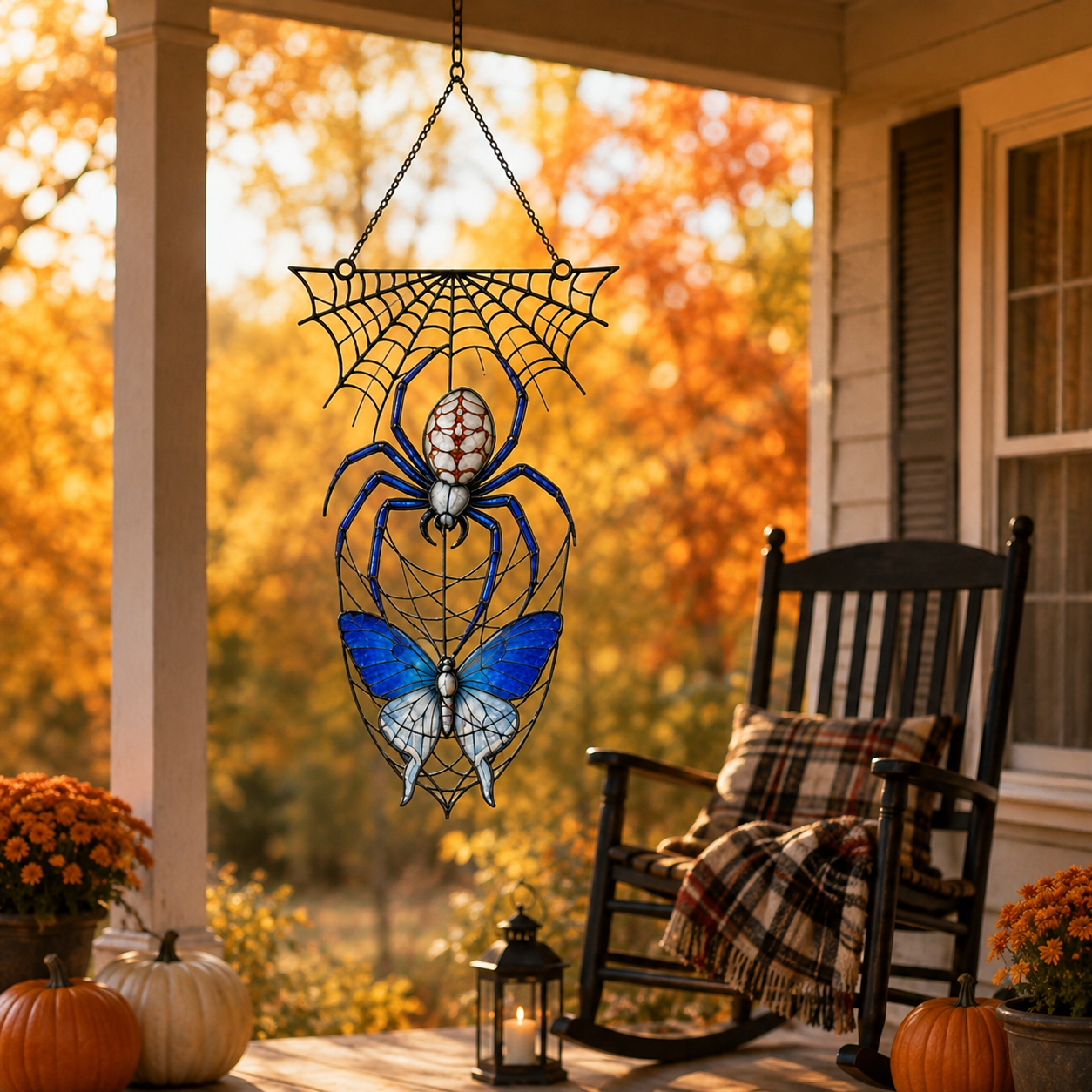 Blue Spider on Web Holographic Acrylic Suncatcher