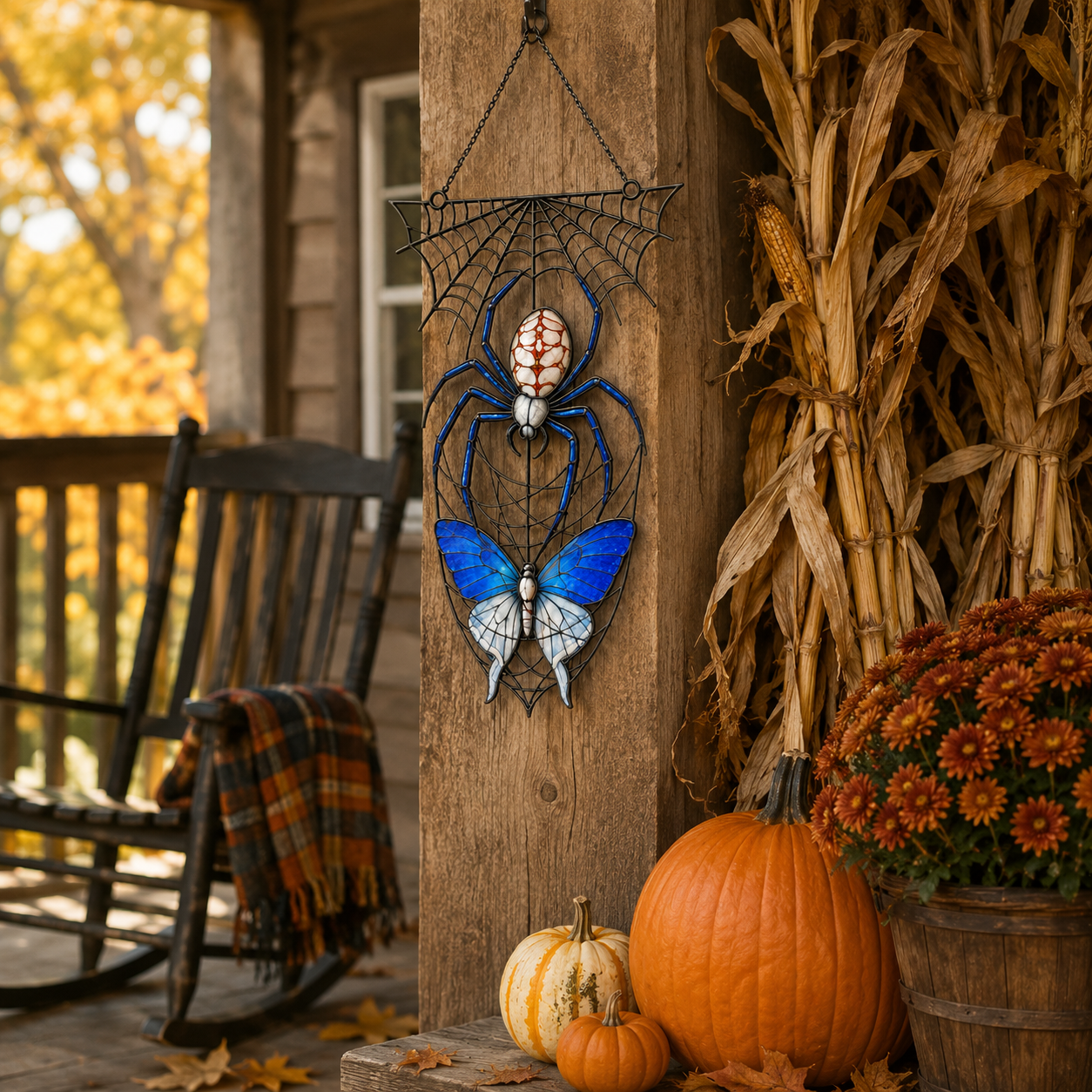 Blue Spider on Web Holographic Acrylic Suncatcher