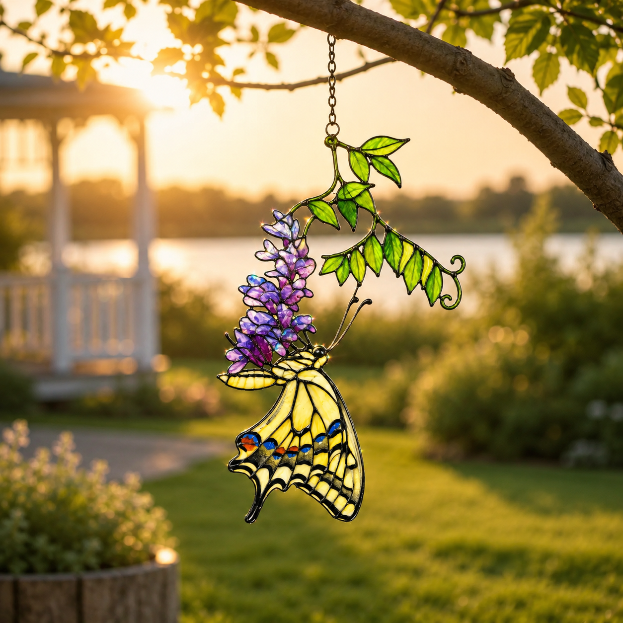 Swallowtail Butterfly & Purple Wisteria Holographic Acrylic Suncatcher