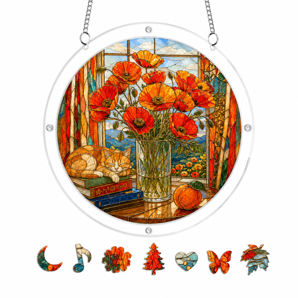 Orange Poppy Acrylic Puzzle Suncatcher