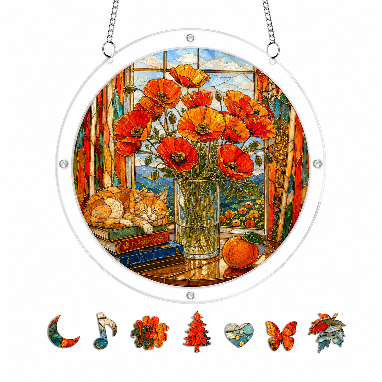 Orange Poppy Acrylic Puzzle Suncatcher