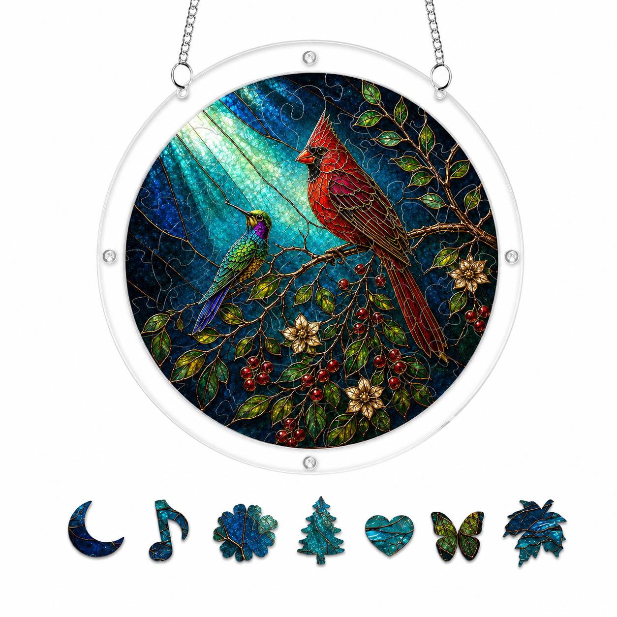 Cardinal Branch Acrylic Puzzle Suncatcher