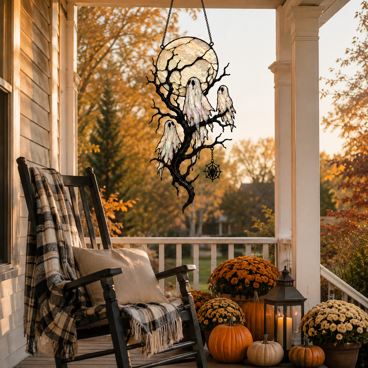 Full Moon & Floating Ghost Tree Holographic Acrylic Suncatcher