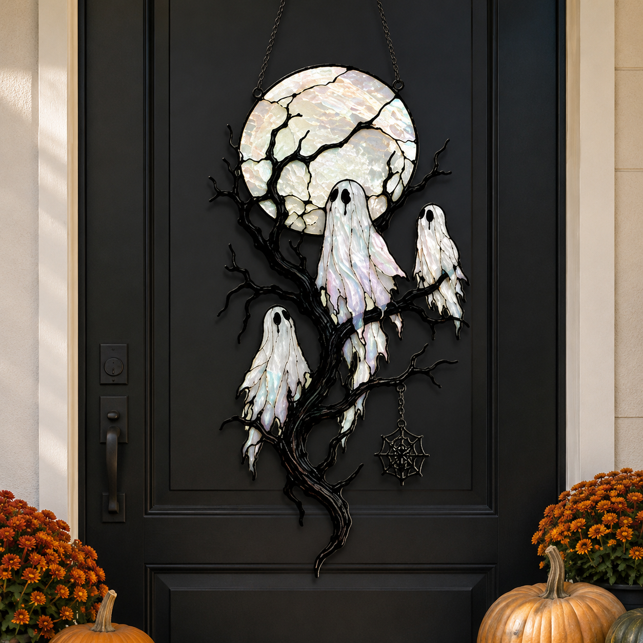 Full Moon & Floating Ghost Tree Holographic Acrylic Suncatcher