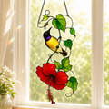 Sunbird & Red Hibiscus Holographic Acrylic Suncatcher