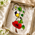 Sunbird & Red Hibiscus Holographic Acrylic Suncatcher
