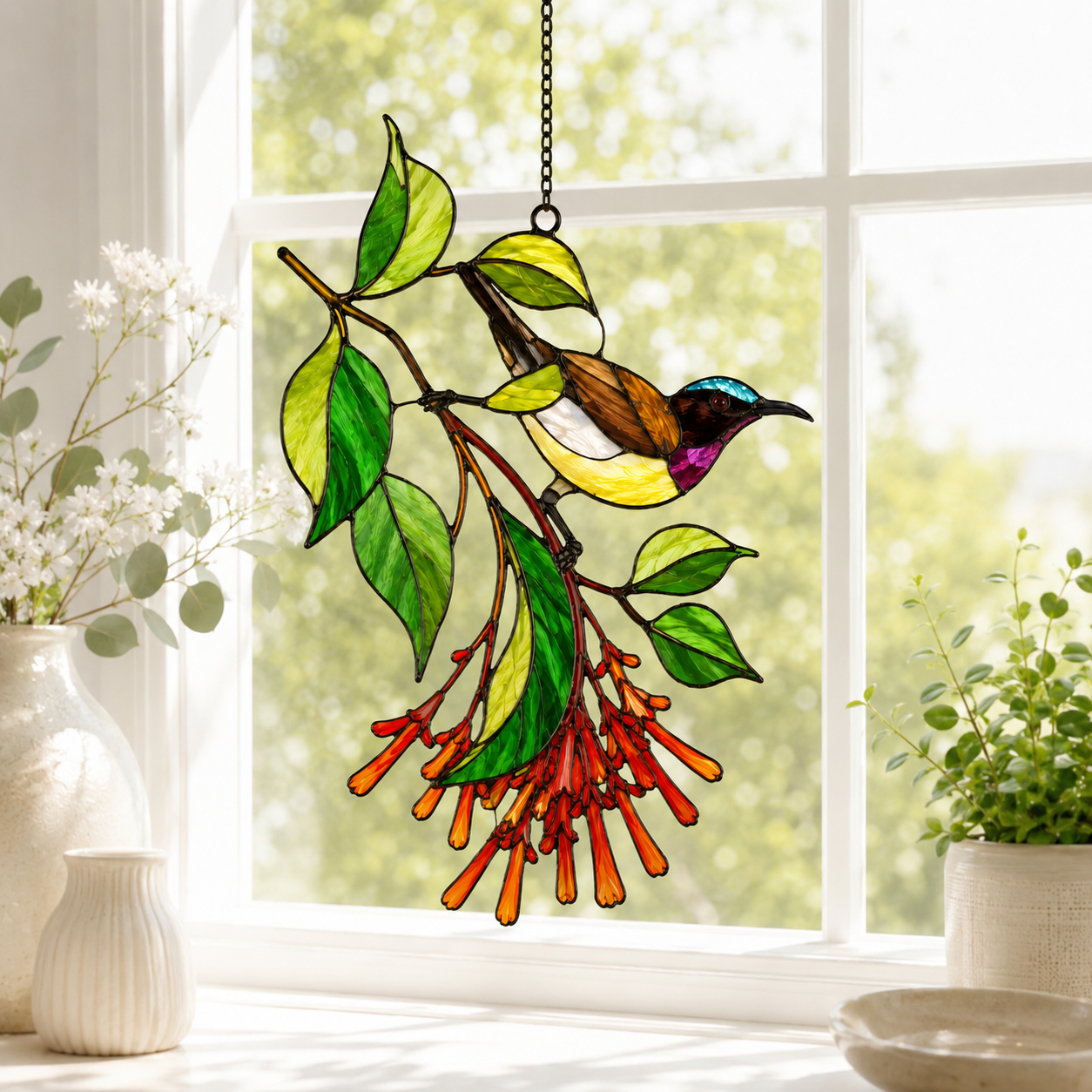 Sunbird & Firecracker Flower Holographic Acrylic Suncatcher
