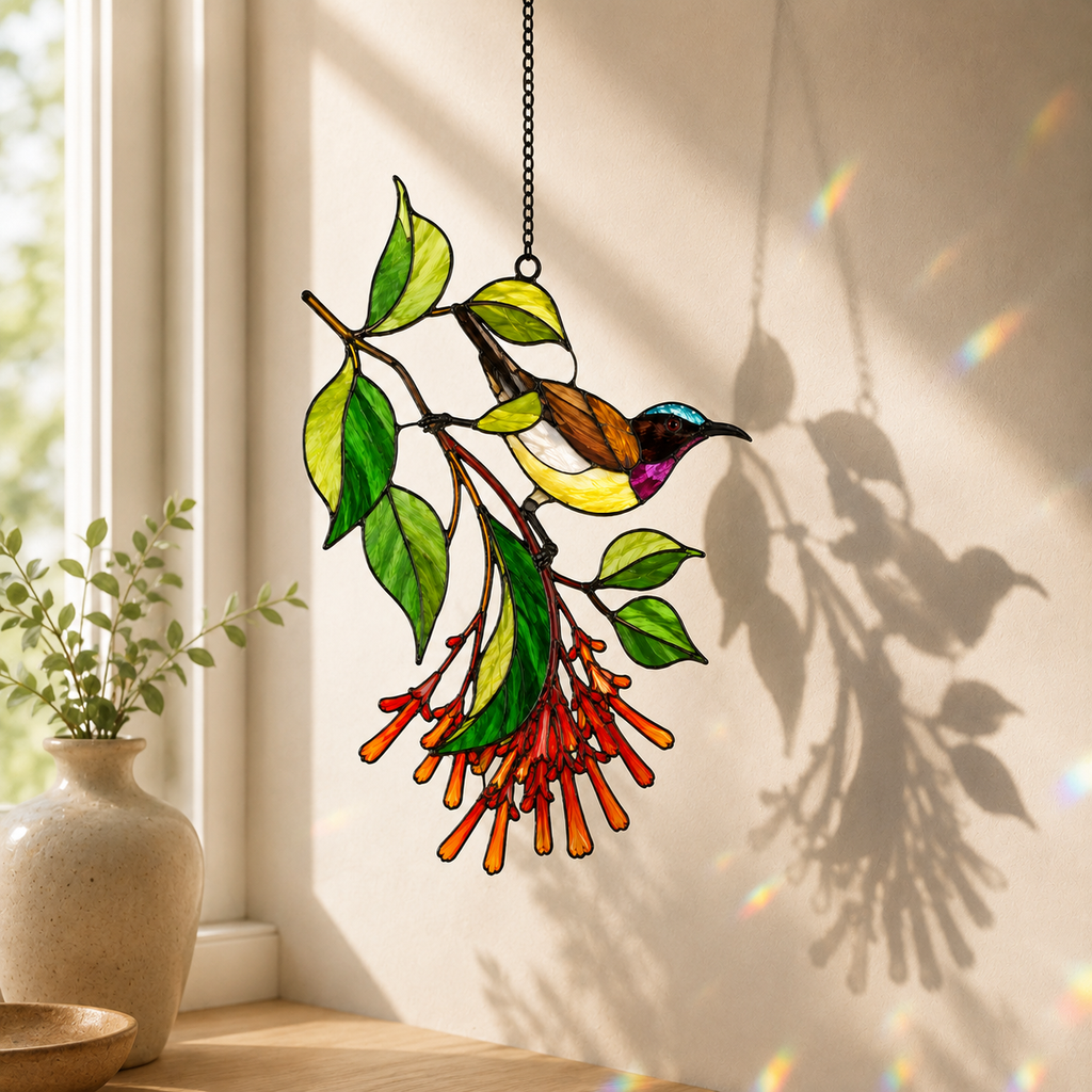 Sunbird & Firecracker Flower Holographic Acrylic Suncatcher