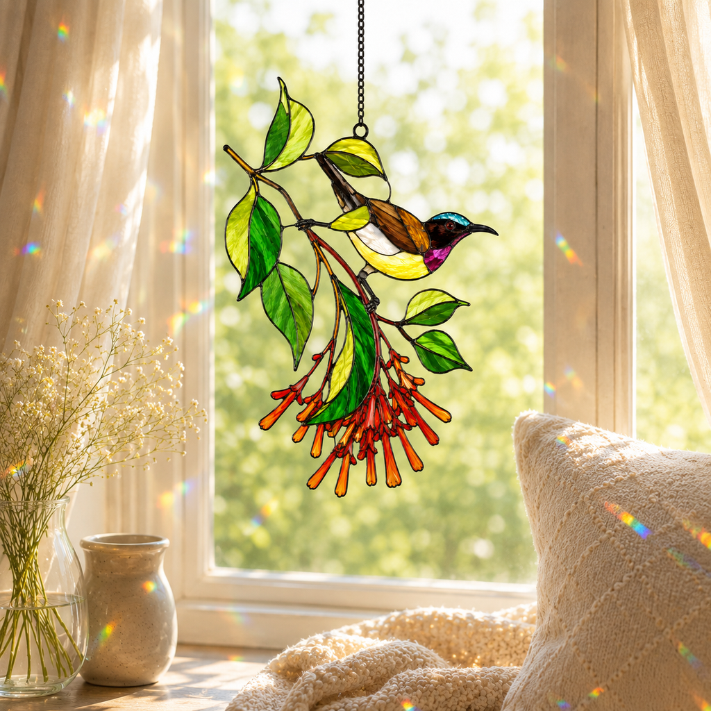Sunbird & Firecracker Flower Holographic Acrylic Suncatcher