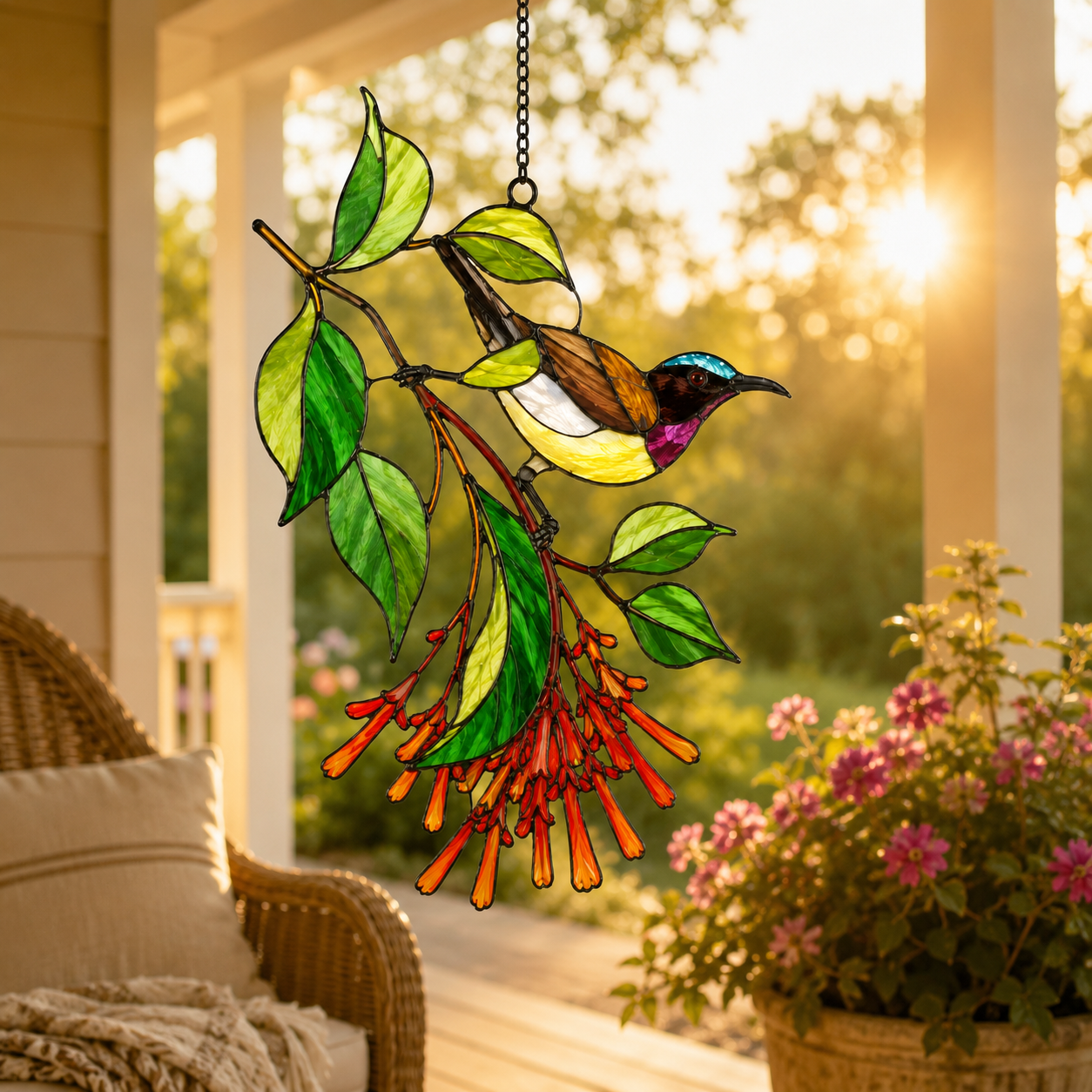 Sunbird & Firecracker Flower Holographic Acrylic Suncatcher