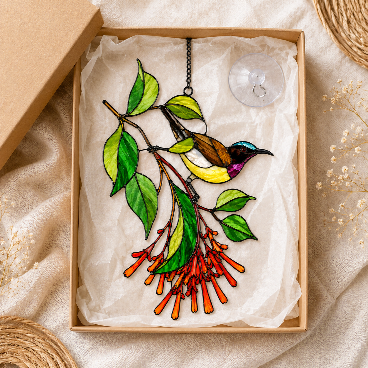 Sunbird & Firecracker Flower Holographic Acrylic Suncatcher