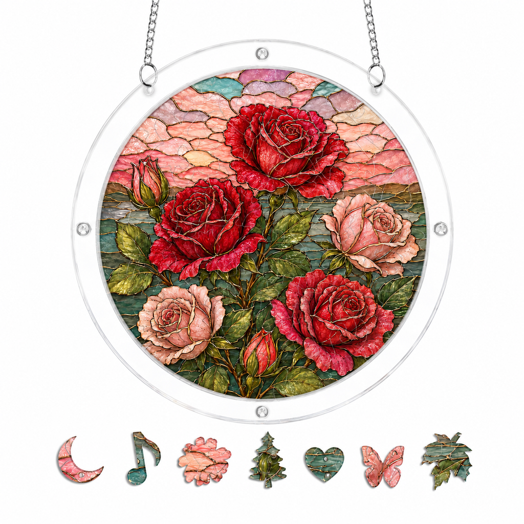 Red Rose Acrylic Puzzle Suncatcher