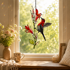 Crimson Sunbird & Canna Lily Holographic Acrylic Suncatcher